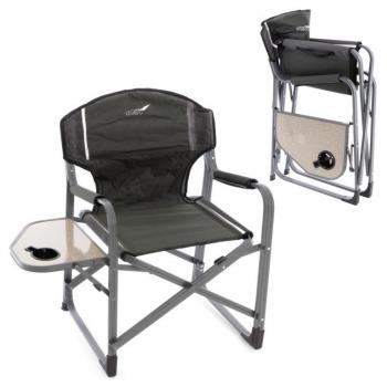 2x bytelná kvalitní kempinková židle se sklopným stolkem zelená / hnědá / černá, nosnost 110 kg