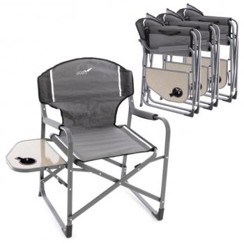 4x bytelná kvalitní kempinková židle se sklopným stolkem šedá / hnědá / černá, nosnost 110 kg