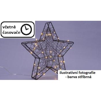 Osvětlená vánoční hvězda k postavení na parapet vnitřní, stříbrná, na baterie, 25 LED, 30 cm