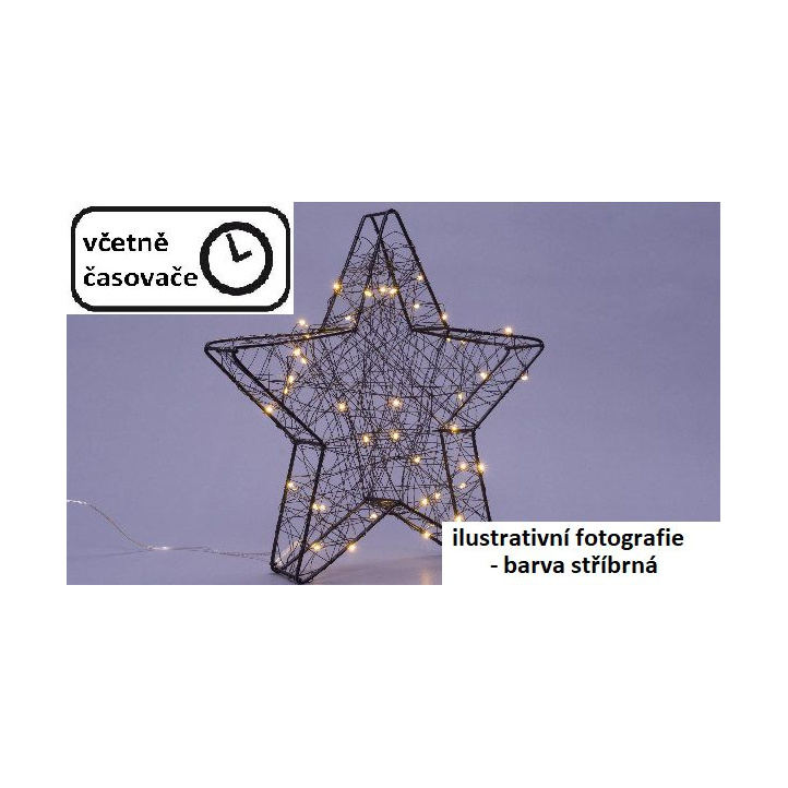 Osvětlená vánoční hvězda k postavení na parapet vnitřní, stříbrná, na baterie, 25 LED, 30 cm