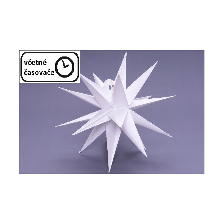 Bílá svítící vánoční hvězda s časovačem na baterie, vnitřní, 35 cm