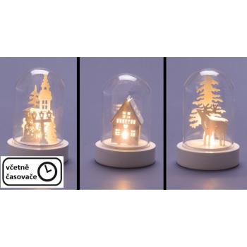 3 ks vánoční dekorace do bytu osvětlená na baterie- kopule s vánočním motivem, 8,5 cm