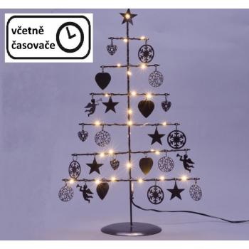 Vánoční dekorativní kovový stromek do interiéru osvětlený, na baterie, časovač, černý, 42cm