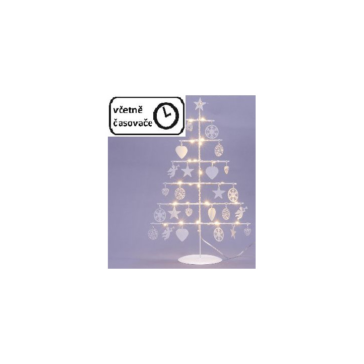 Bílý vánoční dekorativní kovový stromek do interiéru osvětlený, na baterie, časovač, 42cm