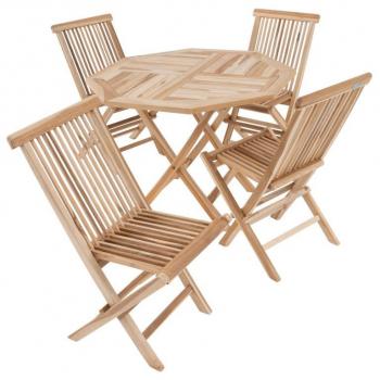 Balkonový nábytek pro 4 osoby- týkové dřevo masiv,  skládací židle