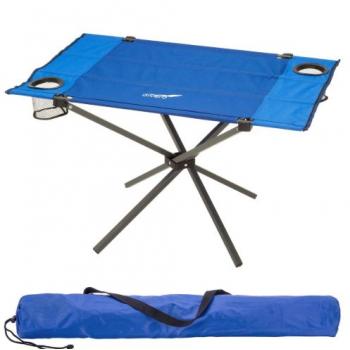 Skládací kempingový stolek s textilní horní deskou, modrý, 80x50 cm