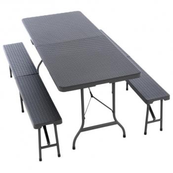 Pivní set kov plast skládací pro párty a oslavy, ratanový vzhled, antracit, 180 cm