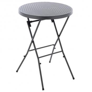 Vysoký stolek ke stání kulatý skládací tmavě šedý, výška 110 cm, průměr 80 cm