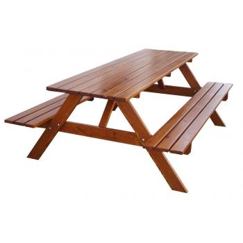 Zahradní masivní dřevěný set stůl + lavice, lakovaný, 160 cm
