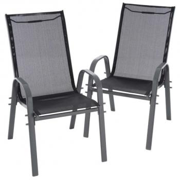 2x venkovní stohovatelná židle kov / umělá textilie, černá, do 110 kg