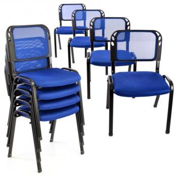 8x kovová kancelářská / konferenční židle s polstrovaným sedákem, modrá