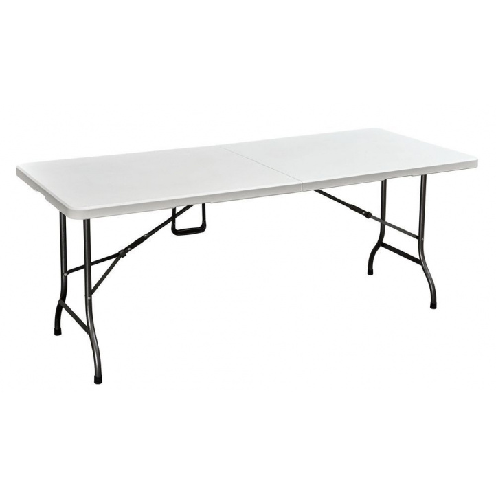 Skládací stůl venkovní + vnitřní pro catering a pořádání akcí, kov + plast, bílý, 180 cm
