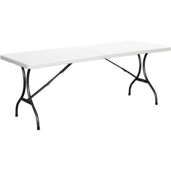 Skládací stůl venkovní + vnitřní, catering / pořádání akcí, kov + plast, bílý, obdélníkový, 244x76 cm