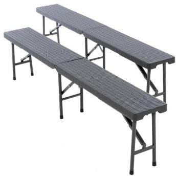 2x Skládací lavice bez opěrky v ratanovém vzhledu, antracit, 180 cm