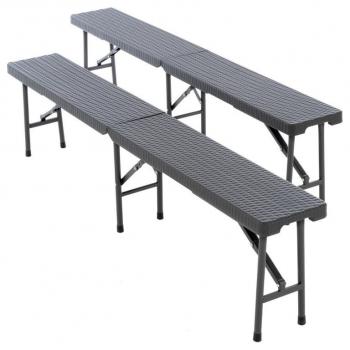 2x skládací lavice bez opěrky v ratanovém vzhledu, antracit, 180 cm