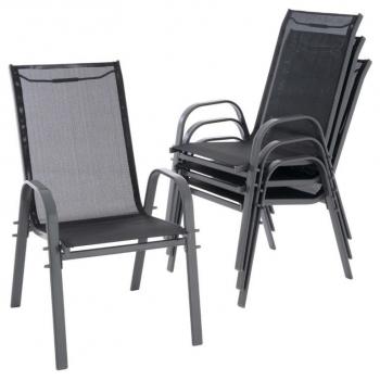 4x kovová stohovatelná zahradní židle s textilním výpletem, antracit / černá
