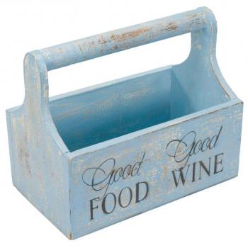 Dřevěný ozdobný box s držadlem- dekorace na zahradu / do interiéru, modrý, 30x17x25 cm