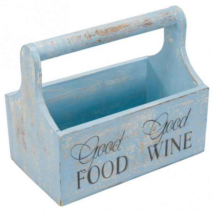 Dřevěný ozdobný box s držadlem – dekorace na zahradu / do interiéru, modrý, 30x17x25 cm