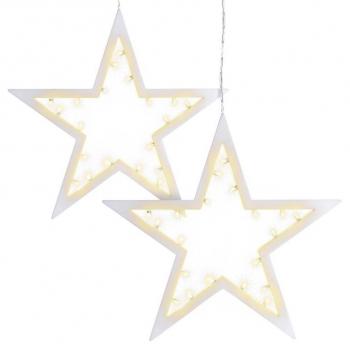 2x závěsná svítící dekorace do okna / na zeď - bílá hvězda, na baterie, vnitřní, 25,5 cm
