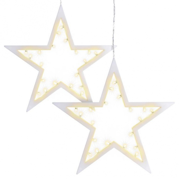 2x závěsná svítící dekorace do okna / na zeď - bílá hvězda, na baterie, vnitřní, 25,5 cm