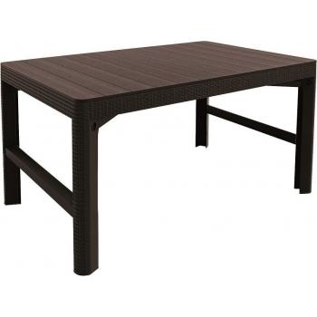 Výškově nastavitelný zahradní plastový stůl- imitace ratanu, hnědý, 116x72 cm