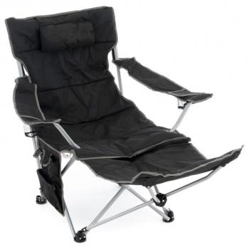 Kempingová skládací přenosná židle / lehátko 2v1, odpojitelná podnožka, černá, do 100 kg