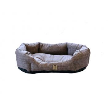 Kvalitní hnědý pelíšek pro psa, výplň duté vlákno, vyvýšené okraje, oválný, 65x50 cm