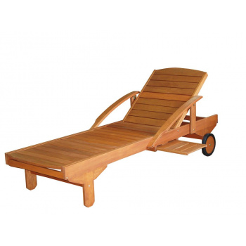 Luxusní zahradní dřevěné polohovatelné lehátko s kolečky, tropické dřevo shorea