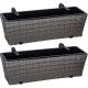 2x ratanový truhlík s vnitřní nádobou a závěsy na zábradlí, šedý, 60x16x19 cm
