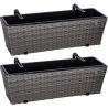 2x ratanový truhlík s vnitřní nádobou a závěsy na zábradlí, šedý, 60x16x19 cm