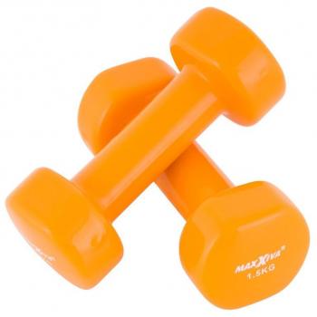 Jednoruční fitness + posilovací činky dámské kov + plastový potah, oranžové, 2x1,5 kg