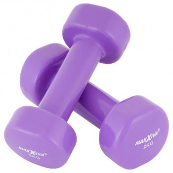 Jednoruční fitness + posilovací činky dámské kov + plastový potah, fialové, 2x2 kg