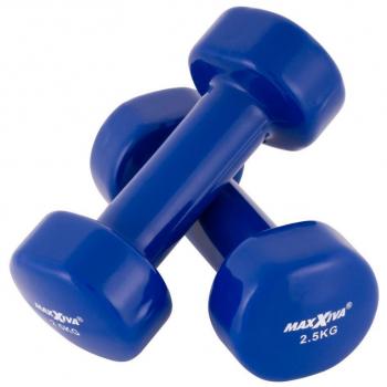 Jednoruční fitness + posilovací činky dámské kov + plastový potah, modré, 2x2,5 kg