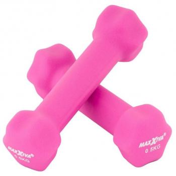 Sada dámských činek na cvičení a fitness, šestihranné, kov + neoprenový potah, růžové, 2x0,5 kg