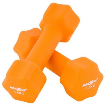 Sada dámských činek na cvičení a fitness, šestihranné, kov + neoprenový potah, oranžové, 2x1,5 kg