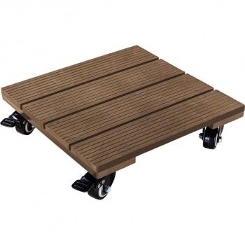 Čtvercový podstavec s kolečky pod rostliny WPC- plast v imitaci dřeva, světle hnědý, průměr 30 cm