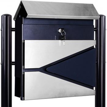 Domovní poštovní schránka se stojanem kovová černá / stříbrná, 37x36 cm, výška vč. stojanu 126 cm