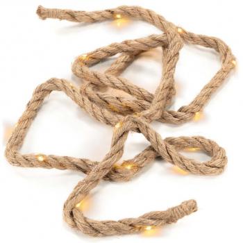 Konopné lano hnědé se svítícími led diodami- dekorace do interiéru, na baterie, 2 m