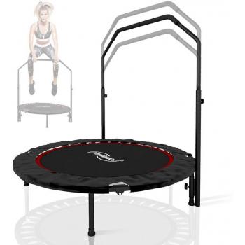 Skákací fitness trampolína s madlem na držení, vysoká nosnost 150 kg, černá / červená, 101 cm