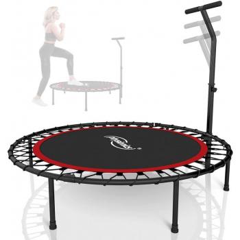 Skládací fitness jumping trampolína s madlem venkovní + vnitřní, do 120 kg, černá / červená, 101 cm