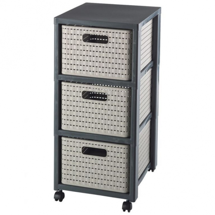 Plastové šuplíky na kolečkách 3ks, cappuccino / antracit, 37,5x32,5x71,2 cm