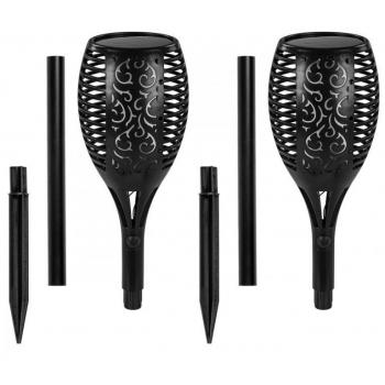 2x solární zahradní dekorativní světlo led louč černá, imitace plamene, zapichovací
