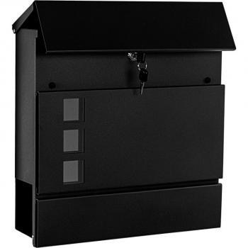 Moderní kovová poštovní schránka s držákem novin venkovní, černá, 37x37x11 cm