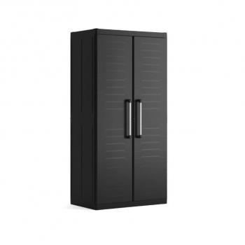 Černá plastová úložná skříň bez nožiček do dílny / na balkon, 4 police, 89x182x54 cm