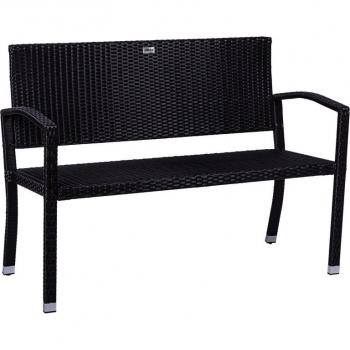 Venkovní ratanová lavička malá pro 2 osoby na zahradu / terasu / balkon, černá, 122 cm