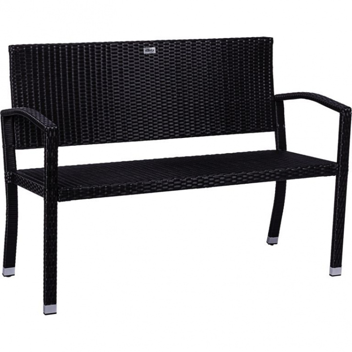 Venkovní ratanová lavička malá pro 2 osoby na zahradu / terasu / balkon, černá, 122 cm