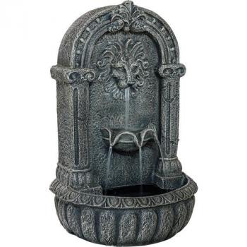 Okrasná nástěnná fontánka lví hlava venkovní + vnitřní, plast- imitace litiny, šedá, 53 cm