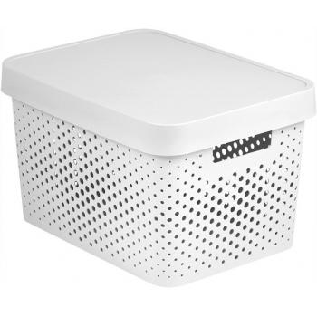 Skladovací plastový box- krabice s víkem, perforovaný s otvory, bílý, 17 L, 36,3x22,2x27 cm