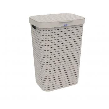 Vysoký prádelní koš do koupelny plastový s otvory ve výpletu, cappuccino (béžový), 55 L, 58 cm