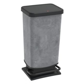 Designový větší odpadkový koš pedálový s rámečkem pro uchycení pytle na odpadky, beton / černá, 40 L
